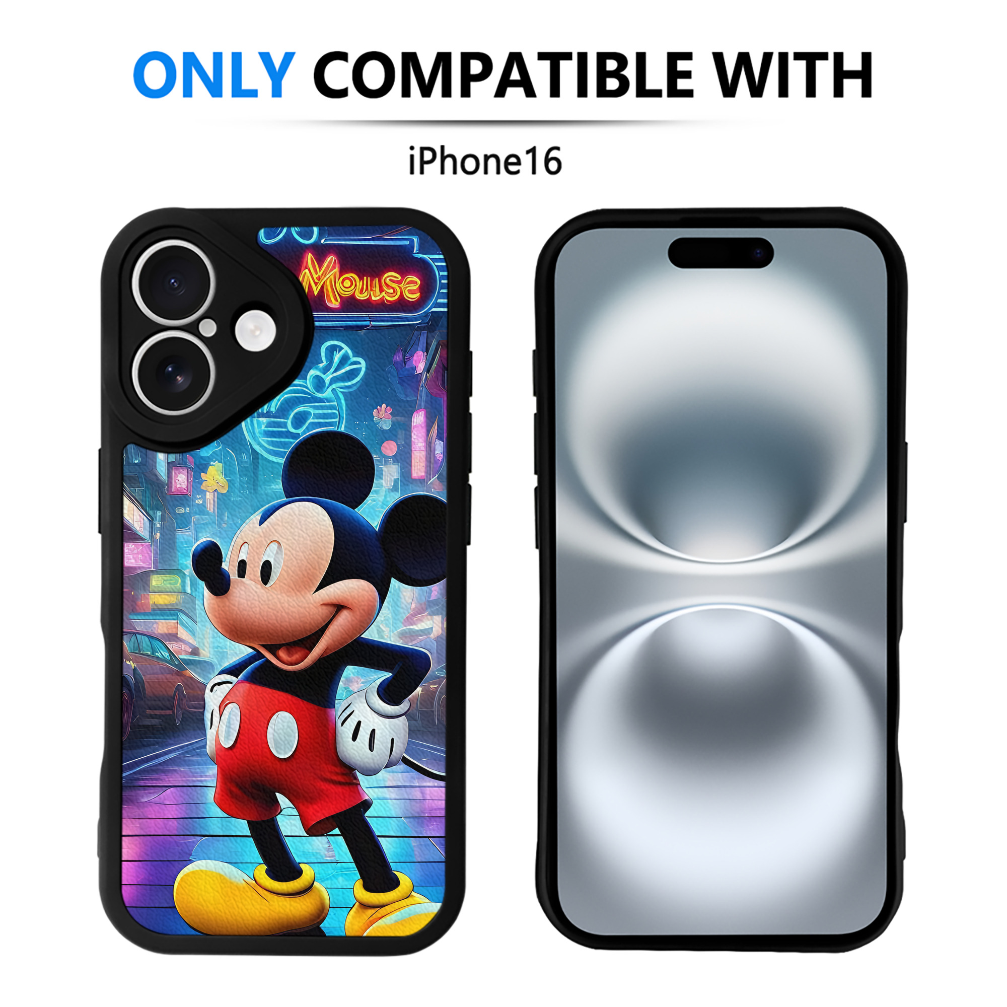 （画像用） ミッキーマウス Mickey Mouse 【iPhone 16シリーズ対応】シリコンスマホケース（レザー調） 材質：シリコン